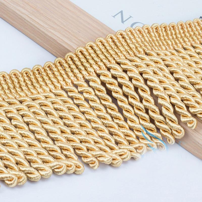 6Yards/Lot Silk Tassel Fringe Shiny Quality Lace Ribbon Trim 10CM Long Braid Tassel Rope Sewing Garment Shoes Bag Gold Fringes