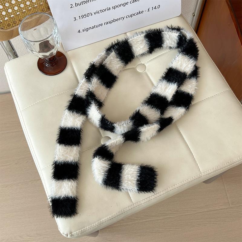 Exquisite Versatile Decorative Scarf Slim Long Striped Plush Scarf Autumn and Winter Commuting