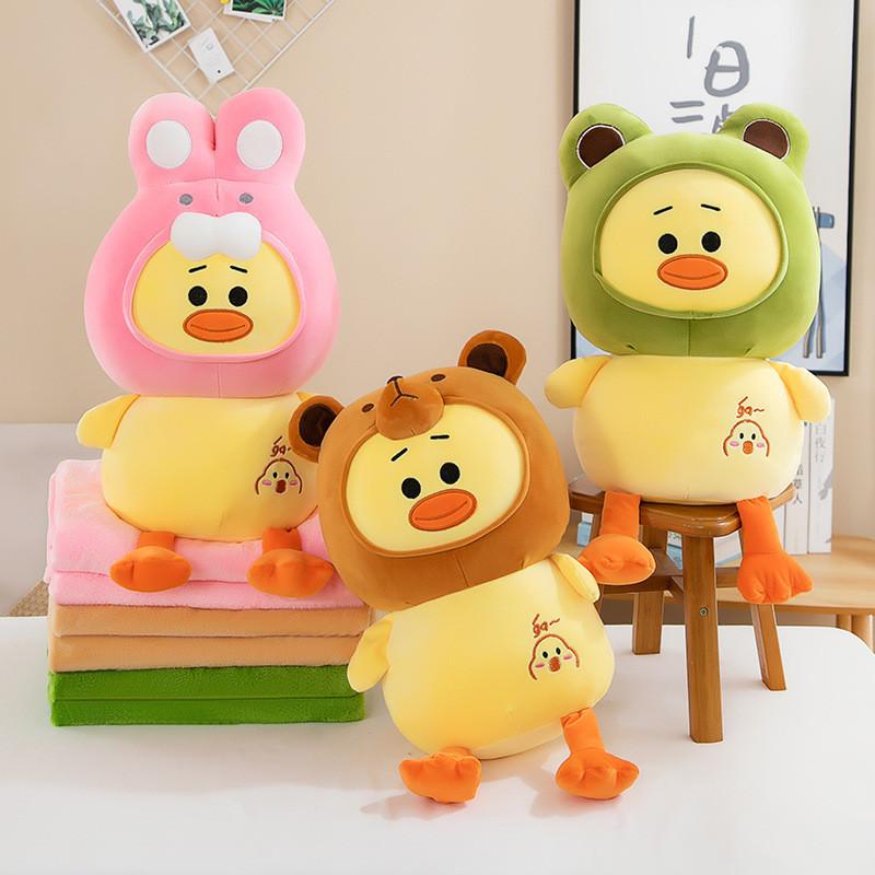Adorable Transforming Duck Plush Toy Air Conditioning Blanket Pillow Soft Gift For Girls
