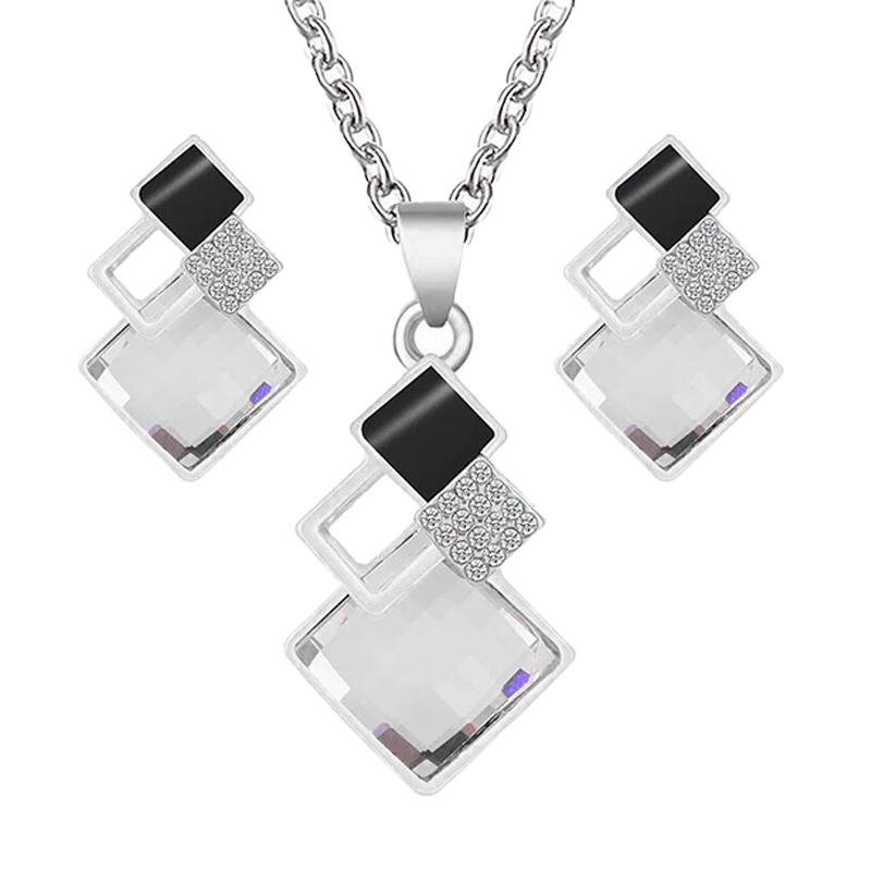 Fashion Crystal Pendants Necklace Earrings Sets for Women Jewelry Set Bridal Wedding Choker Necklace Set
