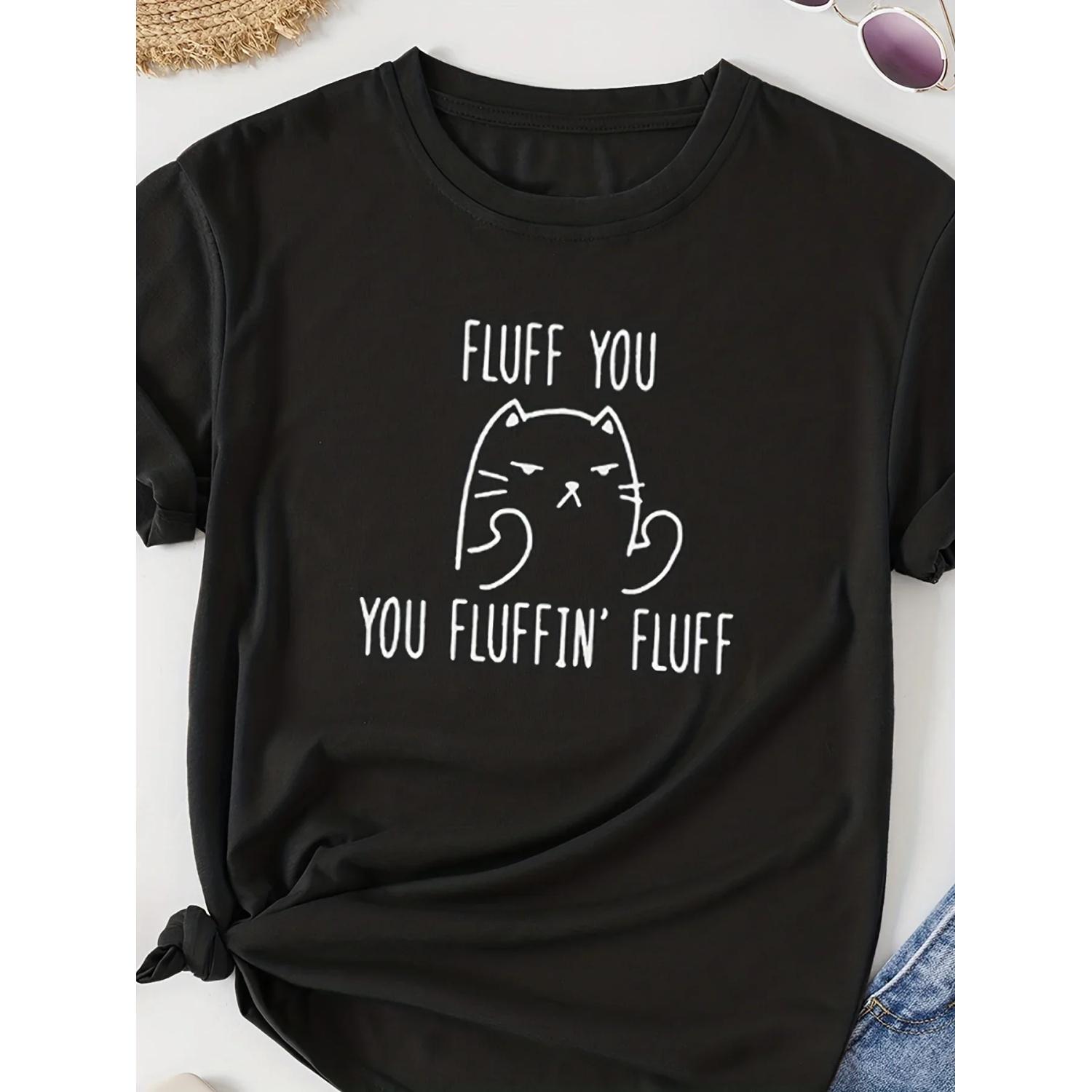 

Sleeve T-Shirt for Spring & Summer Women s Clothing Cat Print Crew Neck T-Shirt Casual Aesthetic Clothes S чёрный