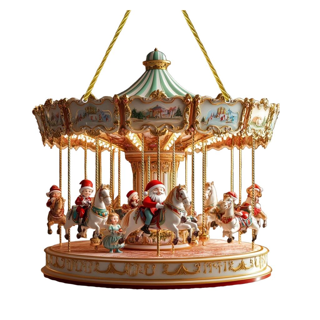 Świąteczna Karuzela Świętego Mikołaja Świąteczna Ozdoba Okienna Ścienna Akrylowa Karuzela Świętego Mikołaja Płaska 2D Zimowa Dekoracja Świąteczna na Drzwi Wejściowe