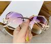 2023 Frameless Cut-Edge Fashion Sunglasses for Large Faces, Slimming Design, Celebrity Style, Diamond-Studded, Korean Trend.