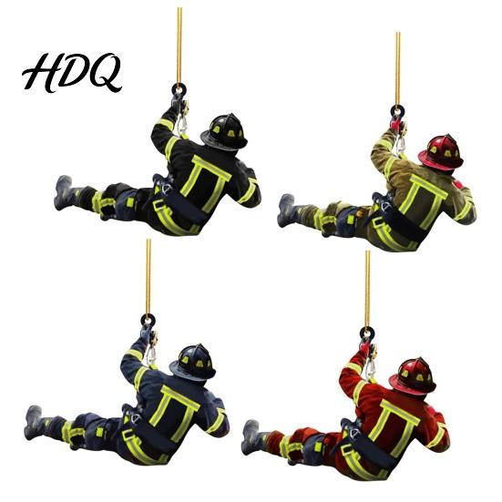 Weihnachtsdekoration Feuerwehr-Rüstung Feuerwehrmann-Uniform Auto-Rückspiegel Anhänger Zubehör Baum-Wichtel Schmuckstück Hängender Anhänger Innenraum Rückspiegel