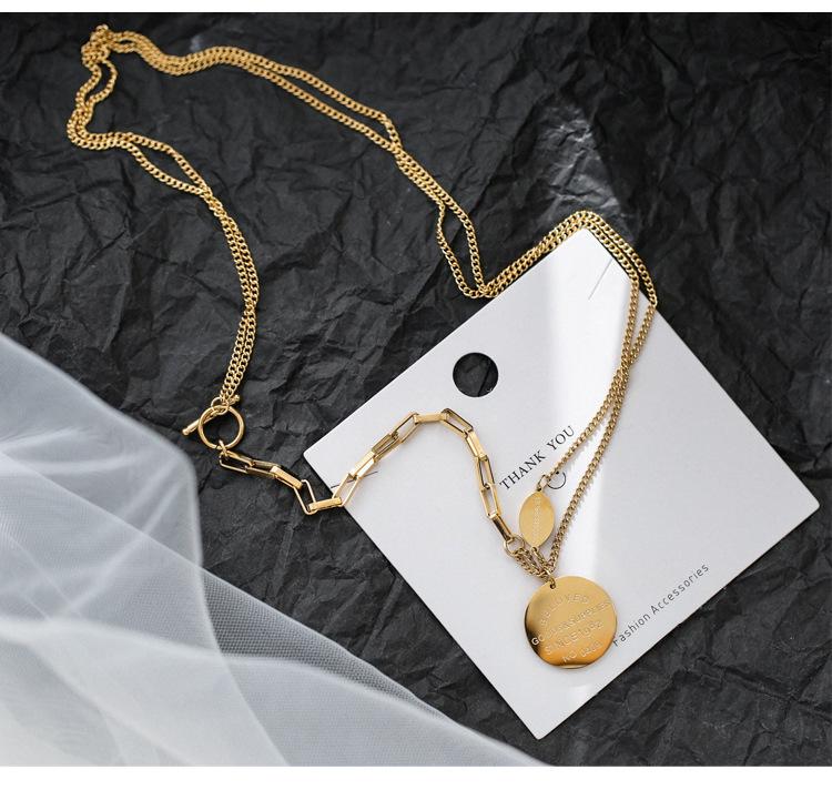 Initial Round Pendant Titanium Steel Sweater Necklace for Women - Versatile & Trendy Jewelry