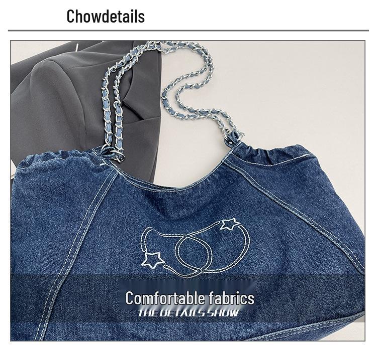 Denim Commuter Tote in Koreaanse Stijl: Retro Grote Capaciteit Okselketting Schoudertas