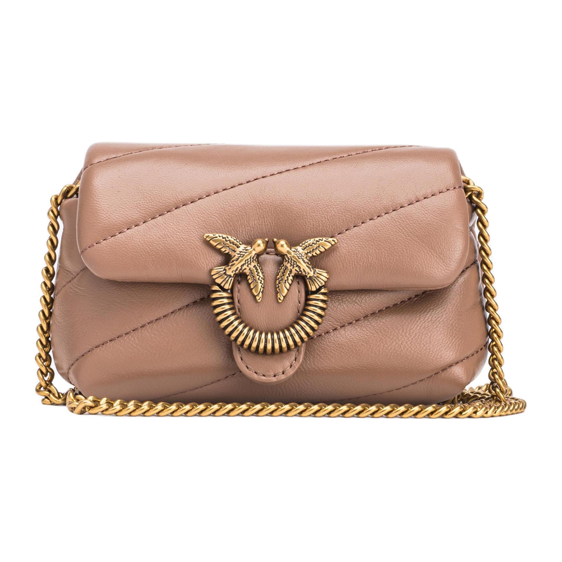 

Новая сумка PINKO Puff из овчины с ласточками, сумка на плечо, сумка через плечо, очень маленькая женская сумка цвета умбры 100041-A10D-D01Q 15.0*6.1*9.9CM