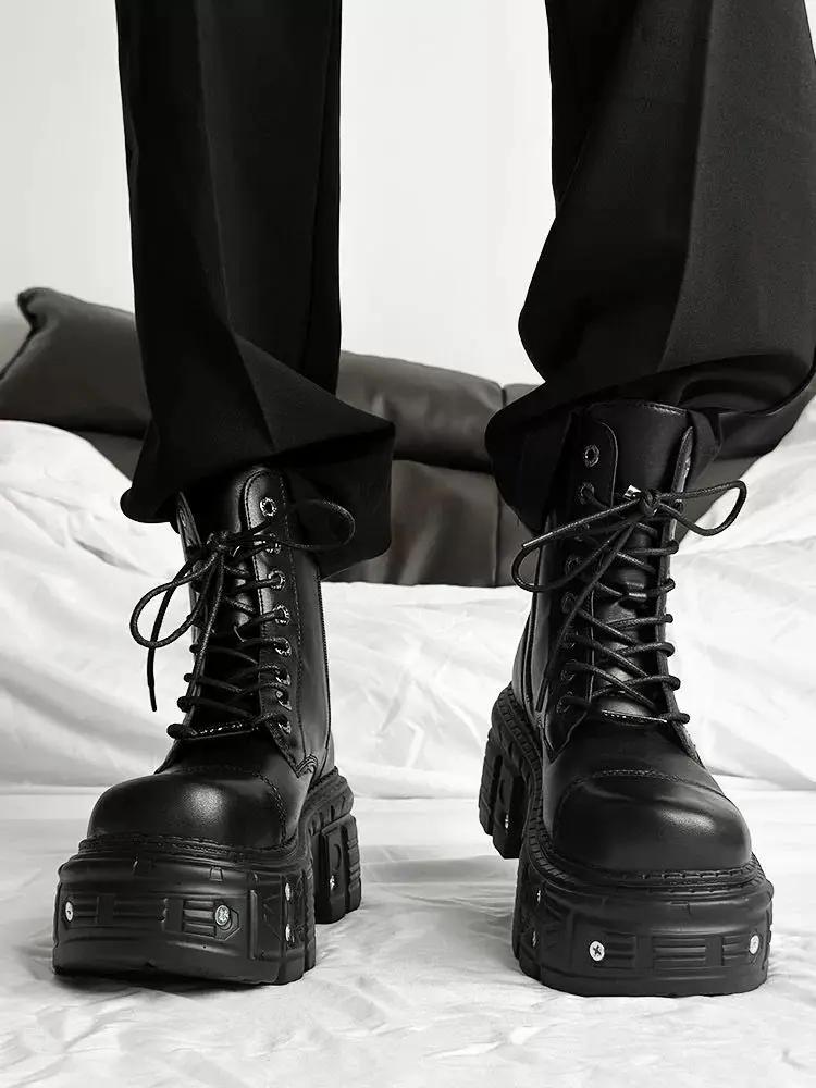 Women Punk Style Couple Platform High Top Dark Retro Heightening Medium Boots Men
