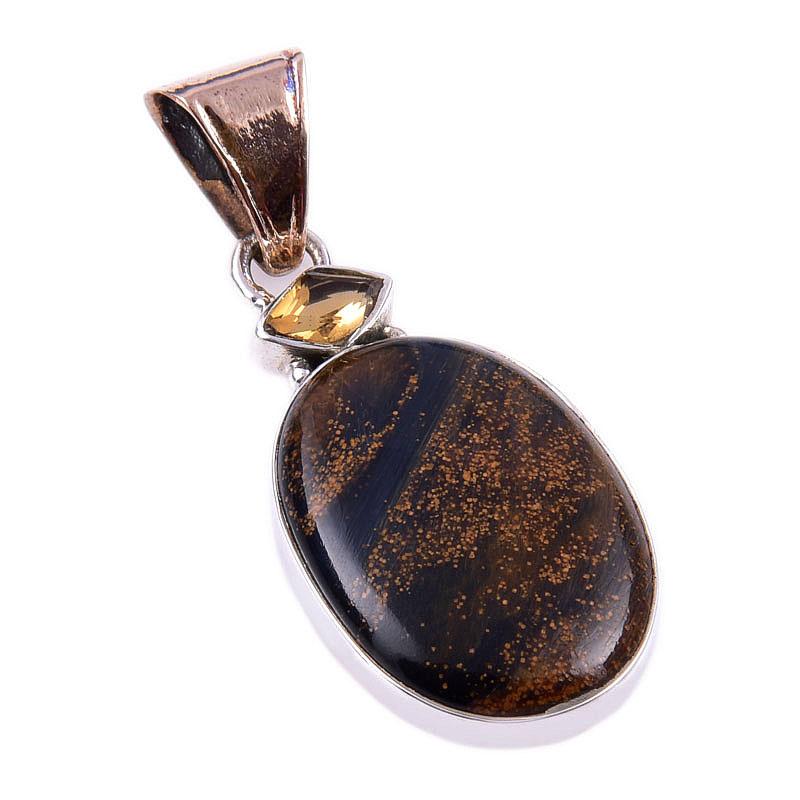 Natural Pietersite,Citrine Gemstone 925 Solid Sterling Silver Pendant 1.75" F3l58