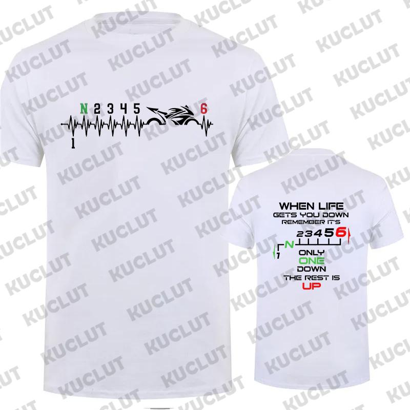 1N23456 Motorcycle Gear Biker Heartbeat Retro Printed Men's New T-shirt Fashion Casual Loose Summer Tshirts Short Sleeve T-shirt