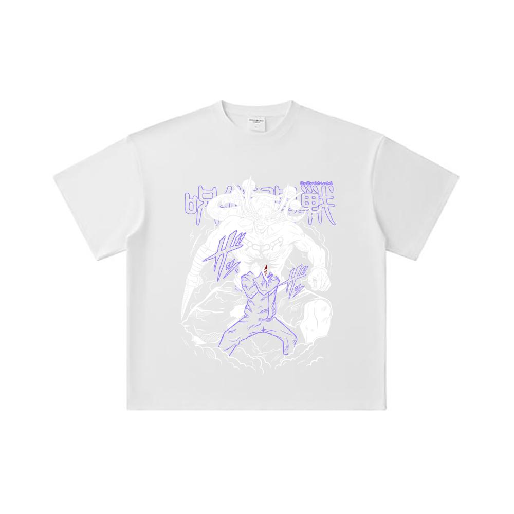 260 GSM Doppelgarn 32er Zählart 100% Baumwolle Jujutsu Kaisen V35 Mahoraga Druck Unisex Schweres Baumwoll-T-Shirt