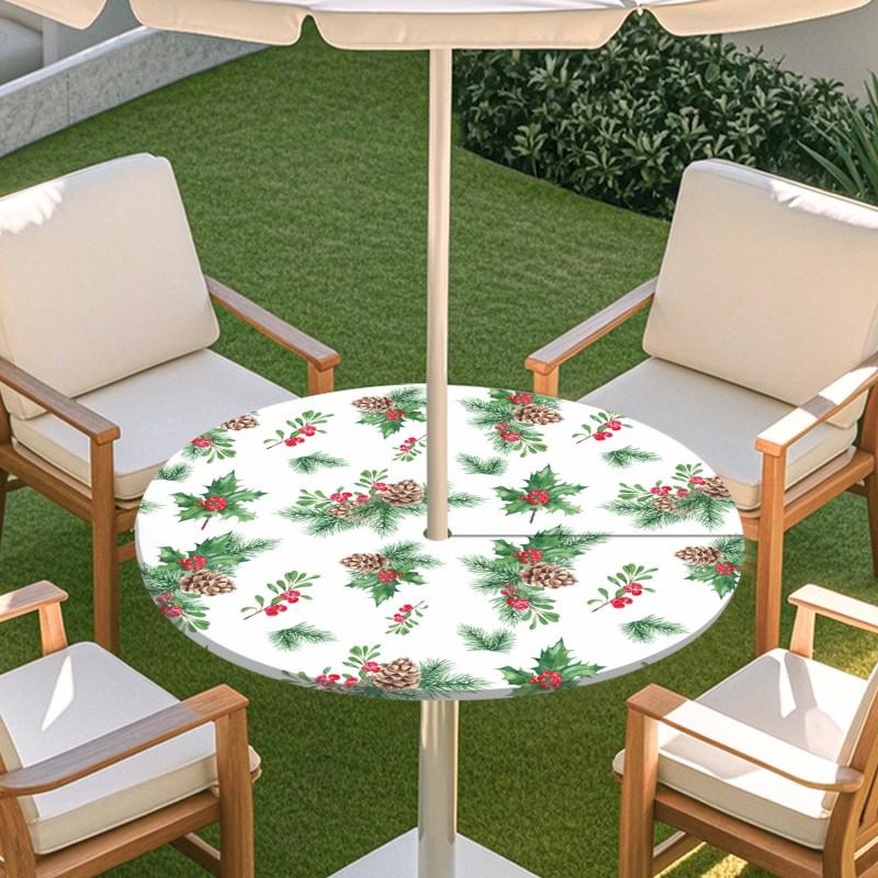 Outdoor Round Table Cover With Umbrella Hole Waterproof Patio Garden Tablecloth Elastic Edge Deck Balcony