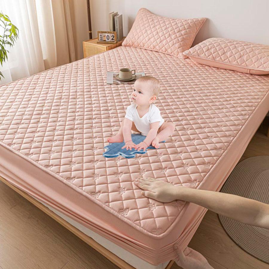 3D Thickened 100% Waterproof Mattress Cover, Bed Sheet Mattress Protector, Soft And Breathable Bed Sheet, Pillowcase Gray/White