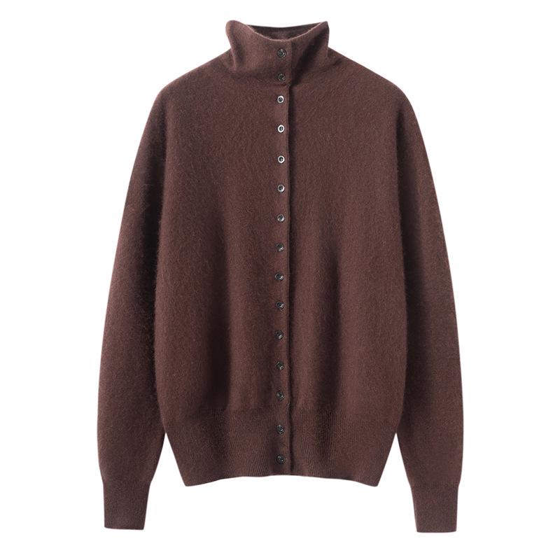 Women's High Neck Cashmere Cardigan - Autumn/Winter 2025 Gentle Style, Slimming, Short, Multi-Button Design