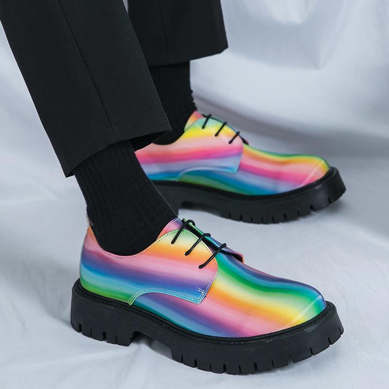 

Brock patent leather men s shoes British Korean version small leather shoes social night club fashion men s casual shoes colored leather shoes men 46 разноцветный