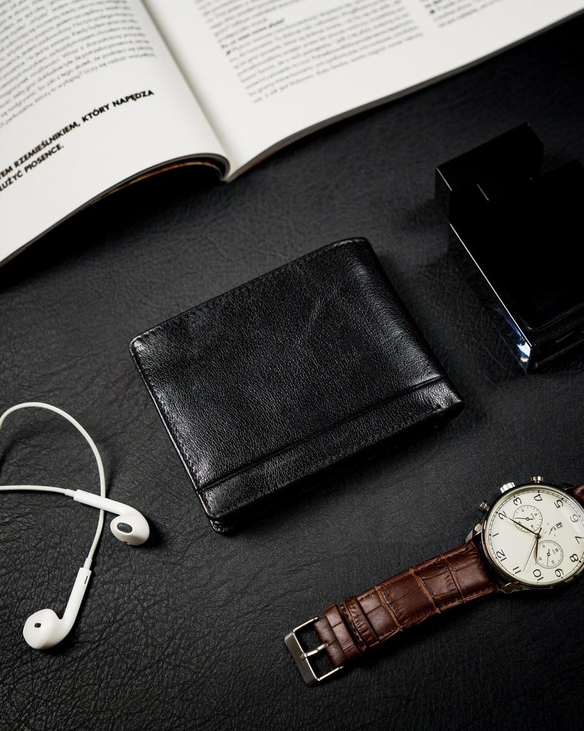Compact black wallet made of high-quality genuine leather with RFID protection - Rovicky