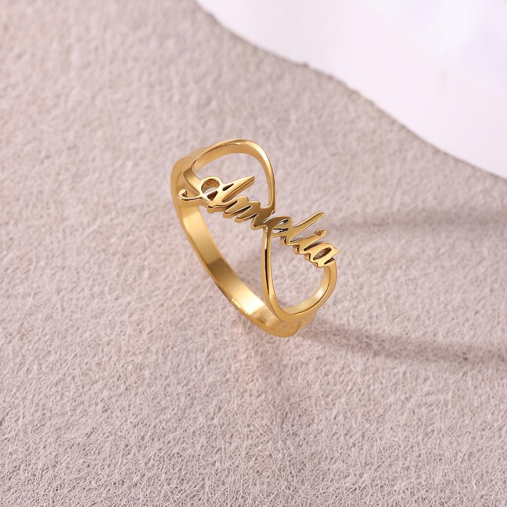 Custom Broad Surface Name Heart Rings Women Unisex Gold Color Personalization 6-10 Size Wedding Bride Jewelry Stainless Steel