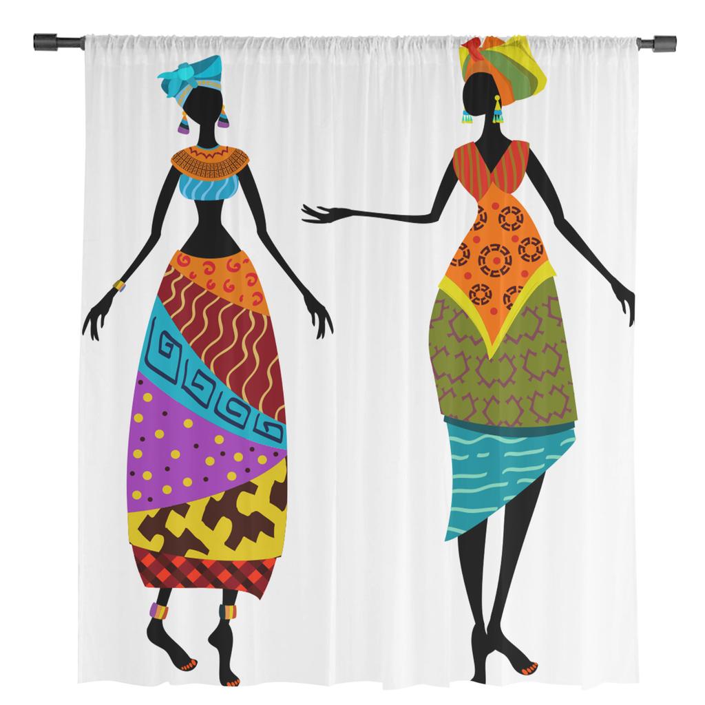 Afrikanische Frauen Ethnische Transparente Vorhänge für Wohnzimmer Voile Vorhang Schlafzimmer Badezimmer Tüllvorhänge Fensterdraperien