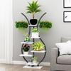 Multi-Layer Indoor Balcony Flower Stand, Wrought Iron Round Table Display Shelf for Hanging Pothos and Orchids.