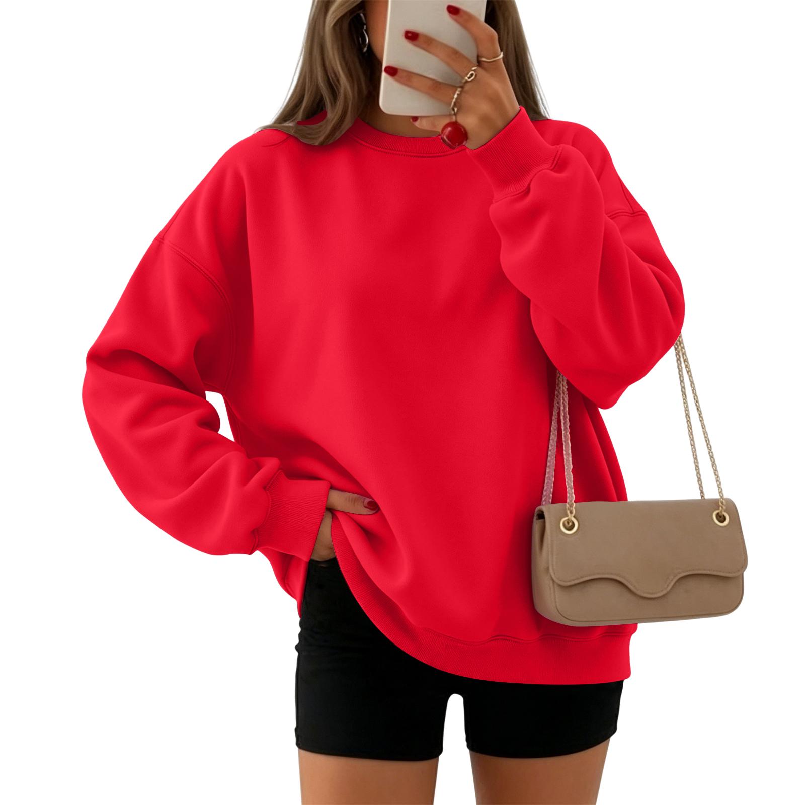 Women s Loose Fit Crewneck Pullover Sweatshirt for Casual Athletic Wear XL
