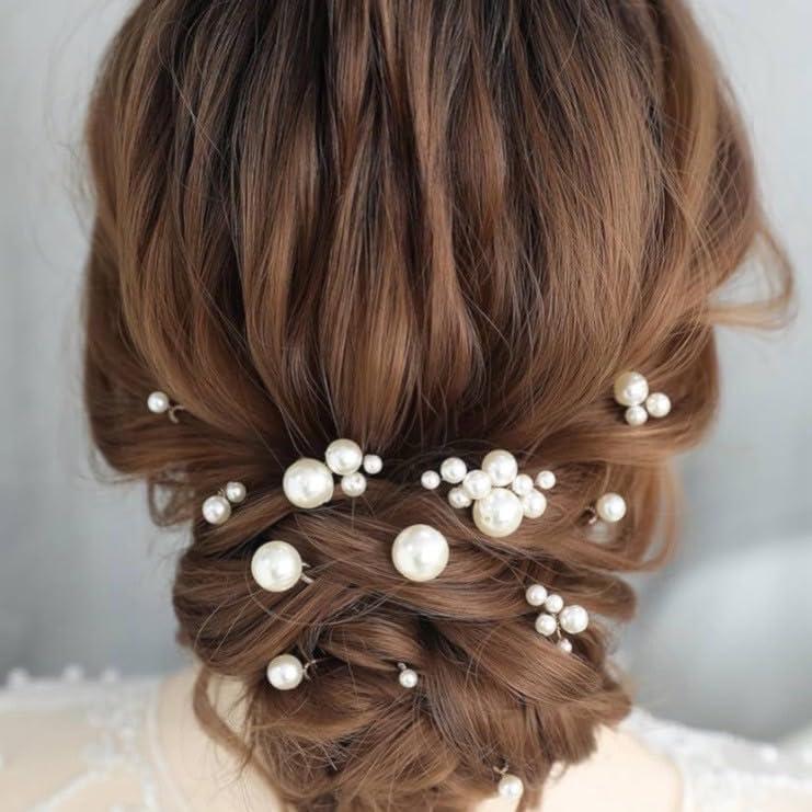 Nattyuperm Hair Accessories Pearl Hair Pins & Hair Cuffs - Set of 12 - Gold - Elegant Jewelry for Weddings, Parties, Graduations, Kimonos, Dresses