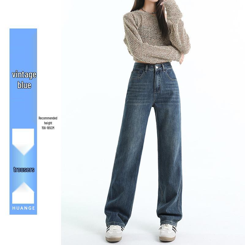 Women s Retro Blue High-Waisted Wide-Leg Jeans - Spring 2026 Slimming Loose Fit S