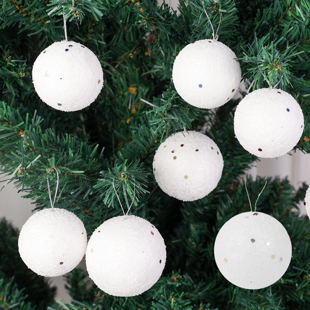 4/6/8cm White Christmas Balls Ornaments Xmas Tree Hanging Pendant Round Foam Snowball New Year Wedding Party Home Decoration