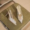 7520-2 [sheepskin] high heels women's thin heels 2025 new pointed temperament crystal wedding shoes empty sandals
