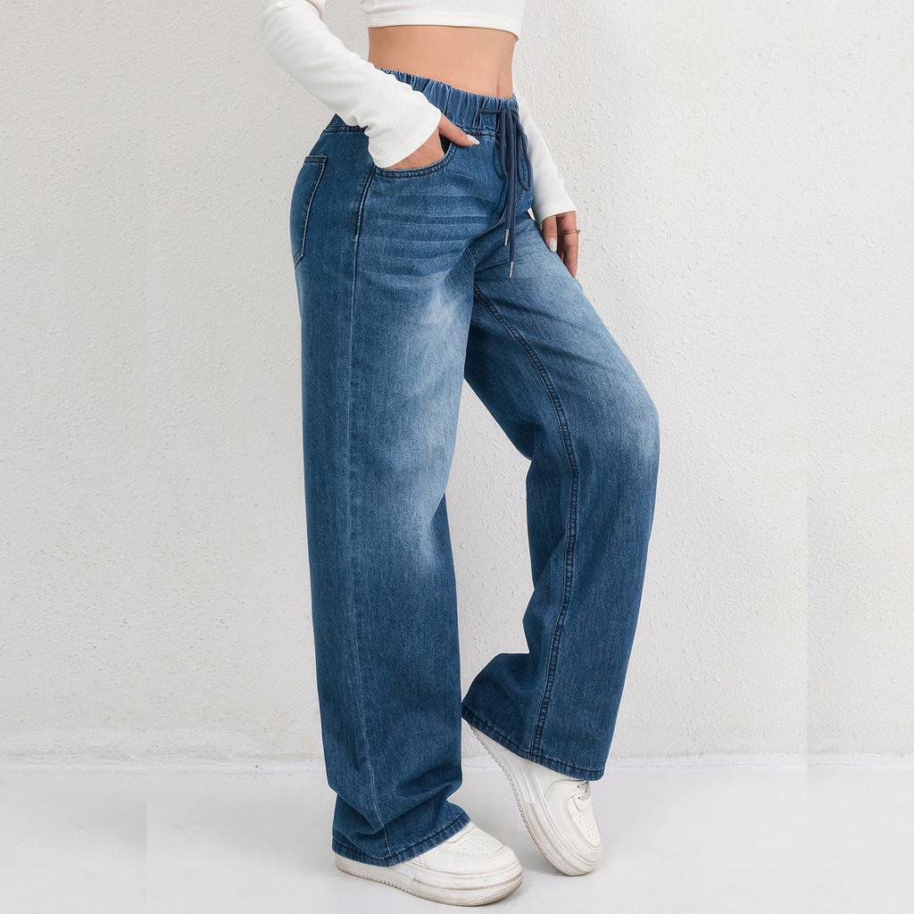 Women's Trousers Large Size Stretch Jeans Loose Semi-Elastic Pants
