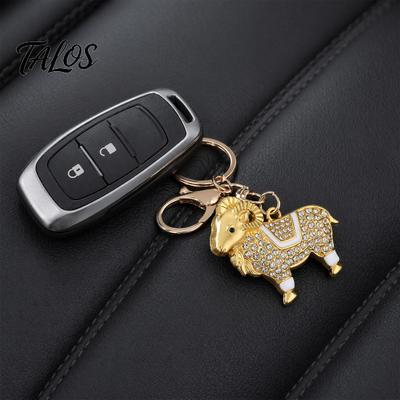 Key Charm Zodiac Keychain with Rhinestones, Sheep Design Bag Pendant, Chinese New Year Lucky Backpack Charm, Feng Shui Ornament for Car Keyring Purse