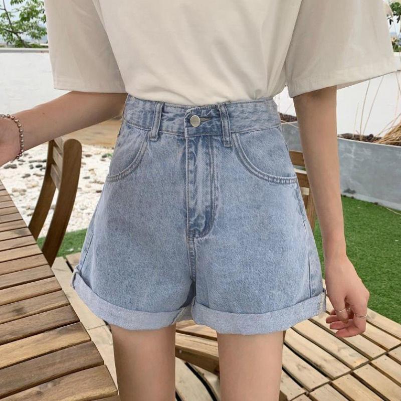 Classic and Minimalist Fashion Versatile Summer Rolled Edge Female Loose Casual A-line Wide-leg Female Denim Shorts Individuality and Trendiness