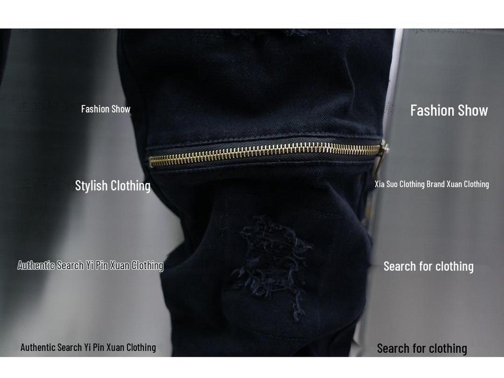 Trendy Men's Spring/Summer Elastic Casual Zipper Ripped Skinny Joggers Harajuku Long Pants