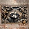 2d Flat 30*20cm, Raccoon, Wooden Logo Fun Vintage Compact Wooden Logo, Wall Decor, Home Decor, Wooden Logo Poster Holiday Gifts, for Home, Kitchen