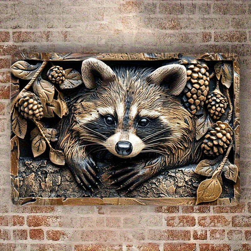 2d Flat 30*20cm, Raccoon, Wooden Logo Fun Vintage Compact Wooden Logo, Wall Decor, Home Decor, Wooden Logo Poster Holiday Gifts, for Home, Kitchen