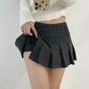 Women's High Waist Plaid Pleated Mini Skirt Button Detail Asymmetrical Preppy Skort