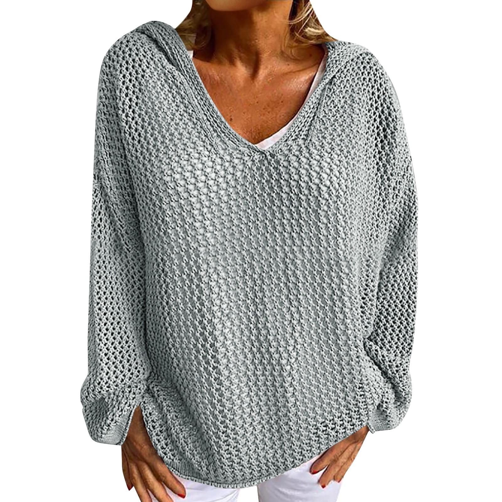 

Женский повседневный модный удобный внешний трикотажный свитер с капюшоном, тонкий свободный, однотонный, с вырезом M