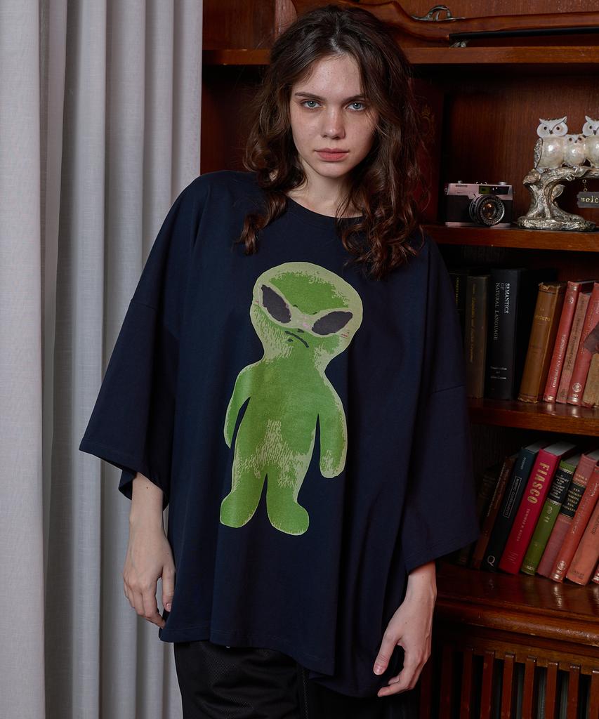HOODHOOD Alien Graphic Oversized Short Sleeve T-Shirt Navy
