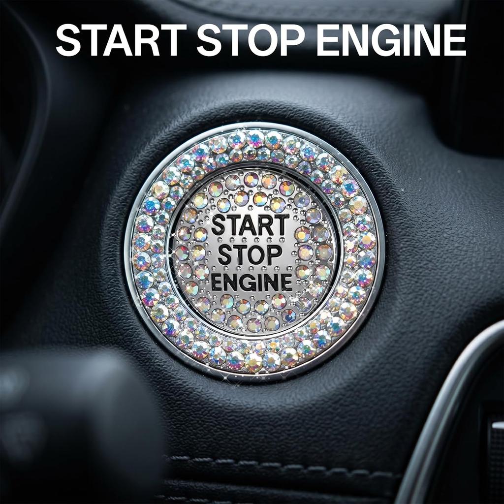 Gjinxi 1 PCS Bling Rhinestone Car Engine Push Start Button Cover for Women | Anti-Scratch, Crystal Ignition Knob Ring, Interior Accessories Stickers,