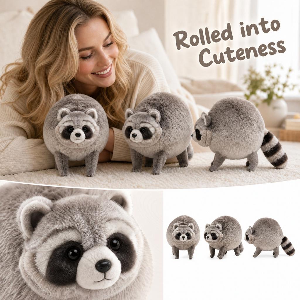 Plush Raccoon Stuffed Animal Toy Round Cute Soft Plushies for Kids Gifts