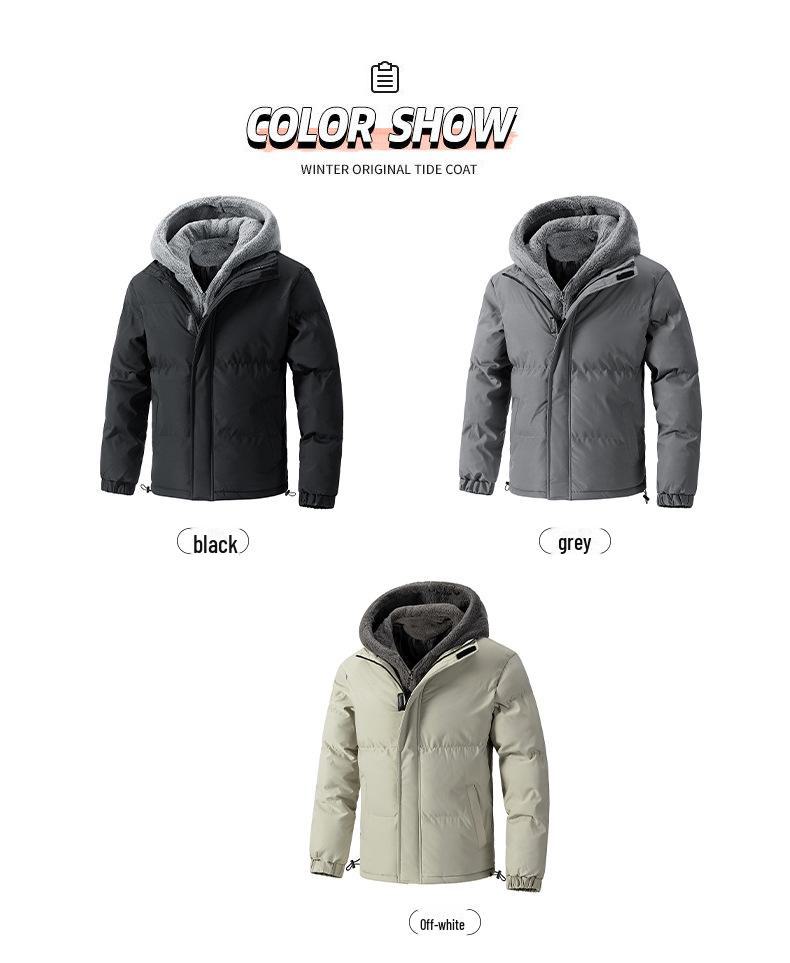 Men's Winter Hooded Faux Two-Piece Fleece Cotton Jacket - Thick and Warm