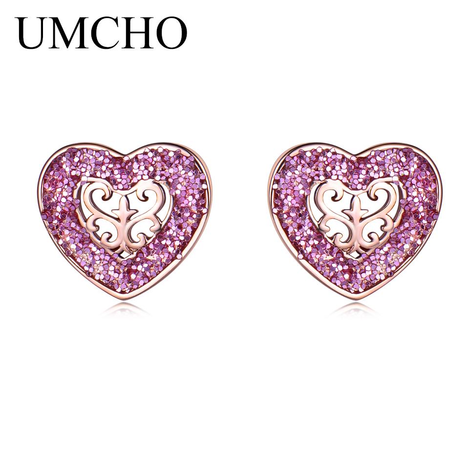 Umcho Fashion Rose Gold Earrings with Personalized Design Love Small Circle Zircon Earrings