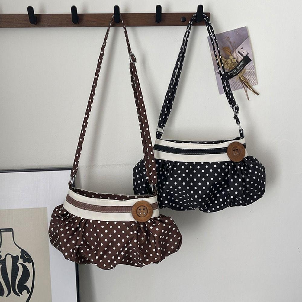 Cute Nylon Crossbody Bag Canvas Printing Handbag Sweet Polka Dot Shoulder Bag Ladies