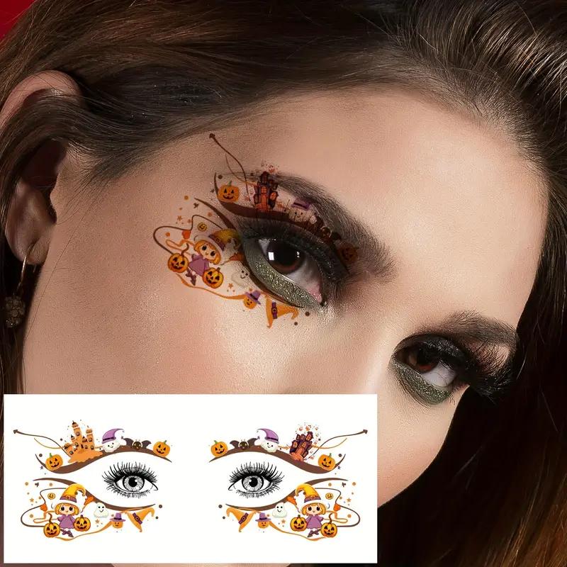 10pcs/set Halloween Eye Tattoo Stickers Colorful Pumpkin Ghost Spider  Pattern Fake Tattoo for Halloween Party Face Makeup