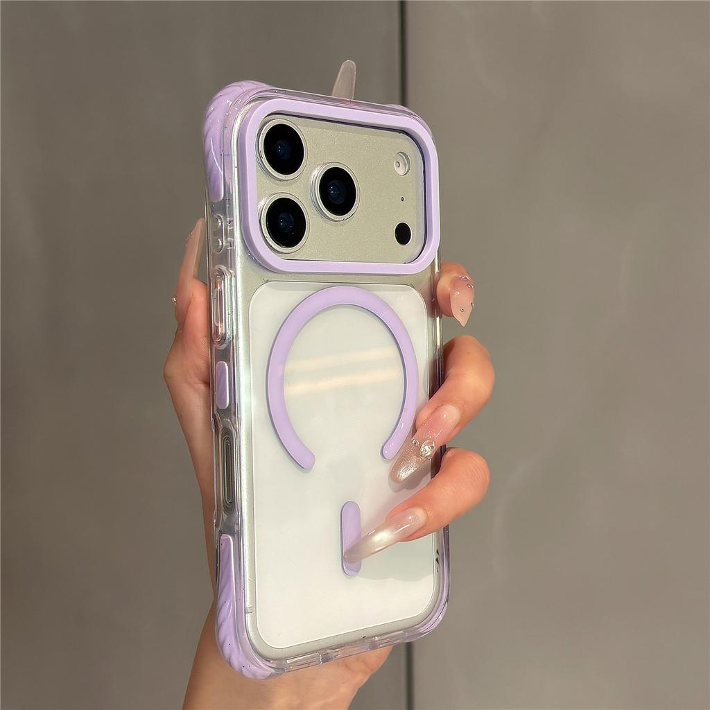 Style Transparent Magnetic Airbag Protection Case for 17 Pro Max 16 15 14 Pro Max Rugged Back Panel For Magsafe Cover