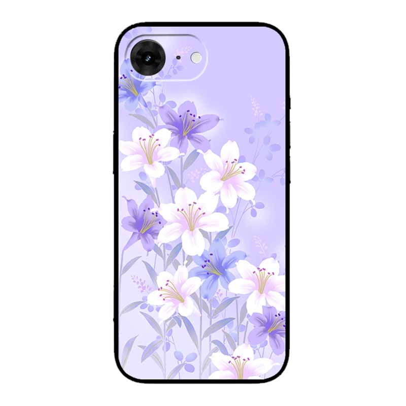 For iPhone 16e 2025 Case 16 E Coque Flowers Black Silicone Soft Back Cover Case For iPhone 16e Phone Cases 6.1" Funda Shockproof