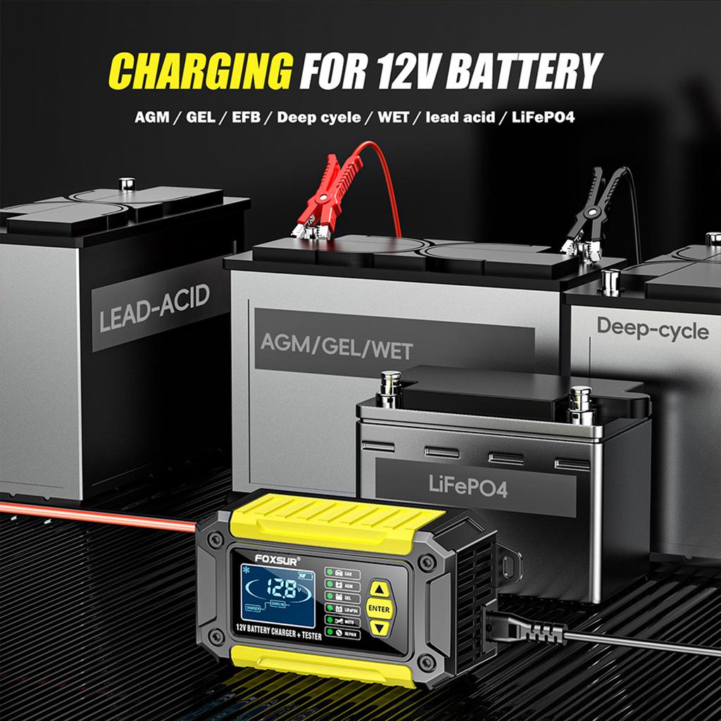 FOXSUR 12V 6-Amp Battery Charger&Tester for Motorcycle Car