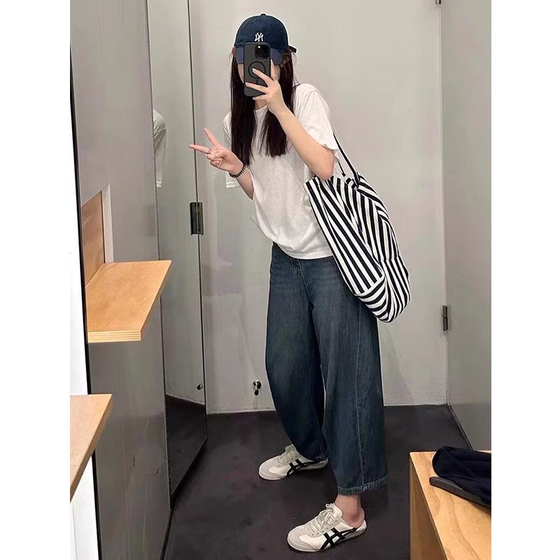 Plus Size Stretch Harem Jeans for Spring & Summer - Women's High Waist, Loose-Fit, Slimming, Wide-Leg Pants
