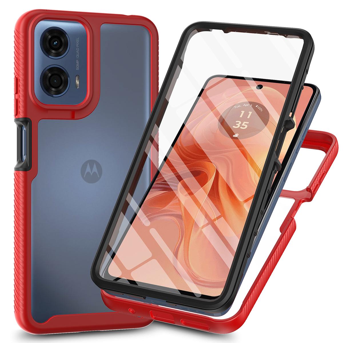 

Противоударный чехол для Motorola Moto E14 G04s G04 G14 G24 G54 G84 G55 G35 G05 E15 Полная защита TPU/PC Прозрачная крышка Встроенная защита экрана for Motorola G54 красный