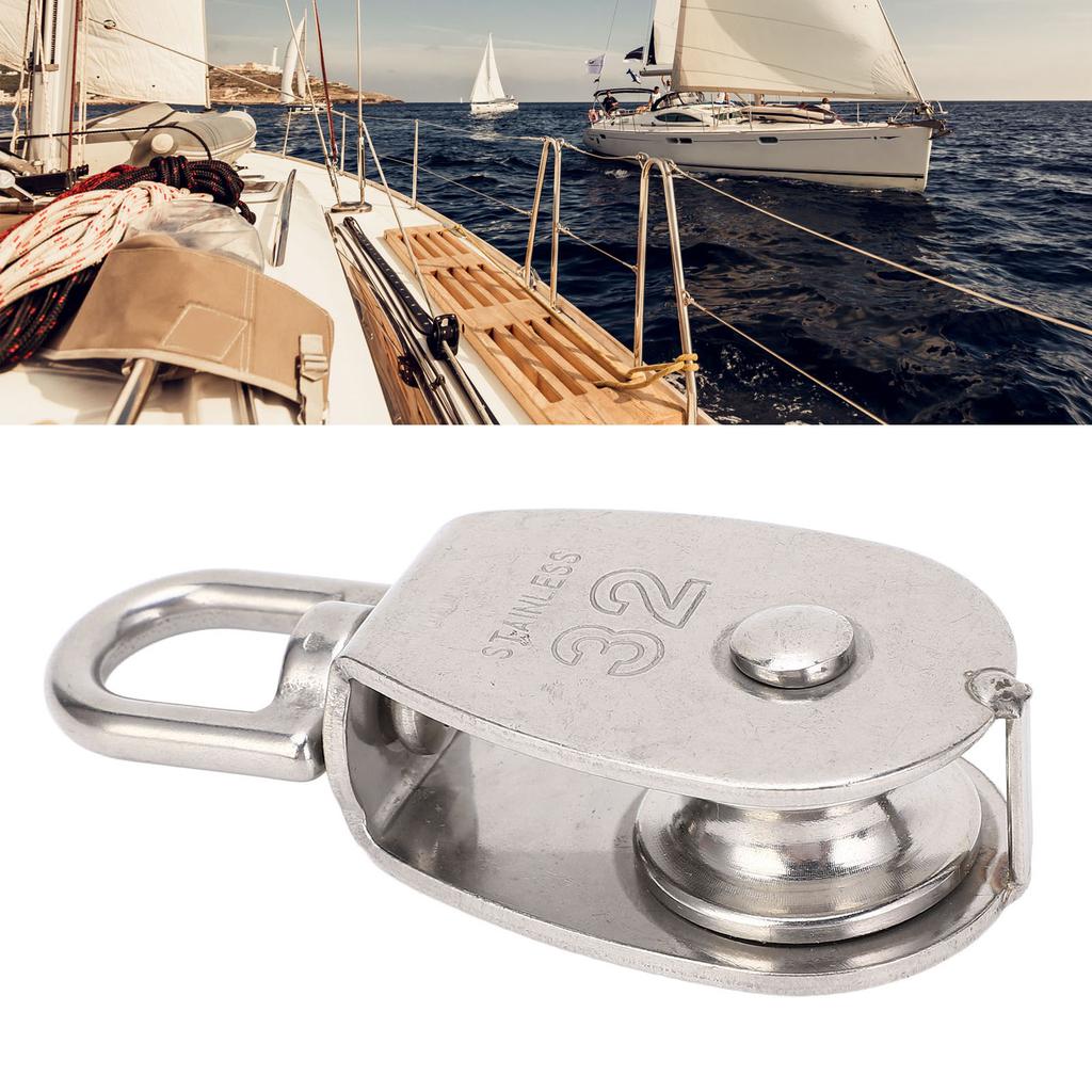 Marine Pulley Stainless Steel Lifting Single Pulley Block Wire Rope Hanging Towing Wheel for Sailboats Yachts Ship