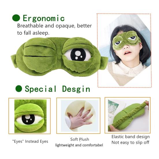 Funny Sad Frog Eye Mask Soft Plush Frog Blindfold Light-Blocking Breathable Sleep Mask for Travel Office Home Novelty